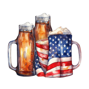 Beer Festival Brews Across America Watercolor Clipart Sublimation A Celebration of Craft Brews mug bottles america flag