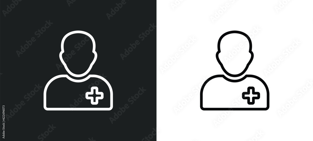 Poster pacient outline icon in white and black colors. pacient flat vector icon from people collection for 