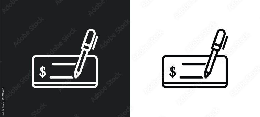 Aufkleber check outline icon in white and black colors. check flat vector icon from payment collection for web
