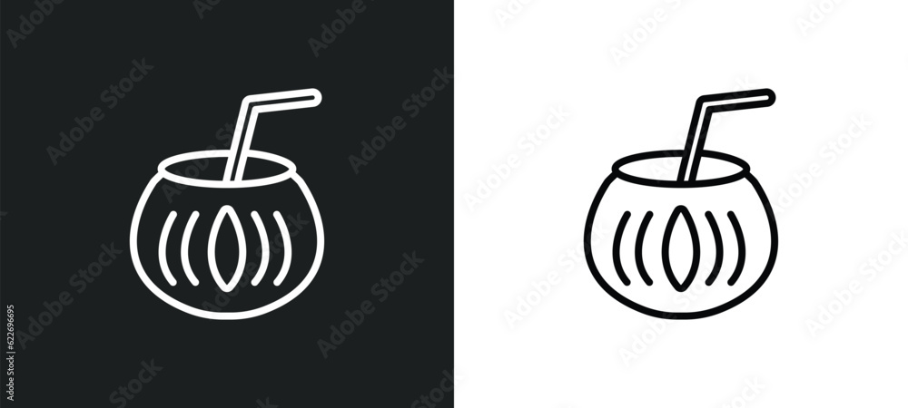 Poster bowl with straw outline icon in white and black colors. bowl with straw flat vector icon from party 
