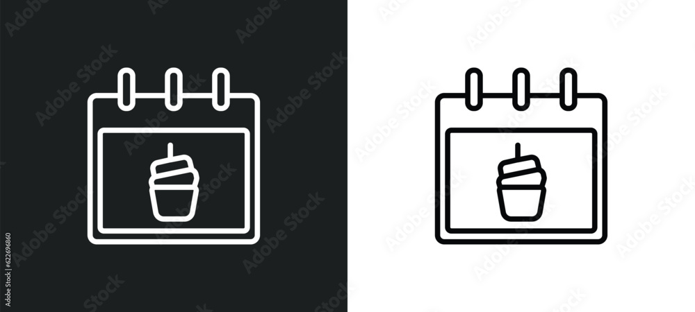 Poster calendar with date outline icon in white and black colors. calendar with date flat vector icon from 