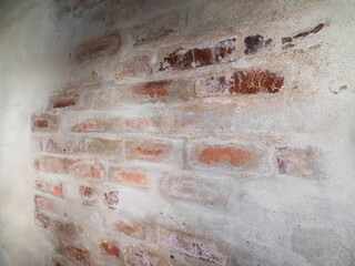 Interior of Mežotne Lutheran Church in Latvia. Close-up of wall. Brickwork.