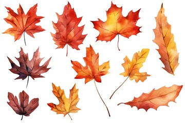 Fototapeta premium Watercolor Fall Decor Clip art on white background Generative AI 