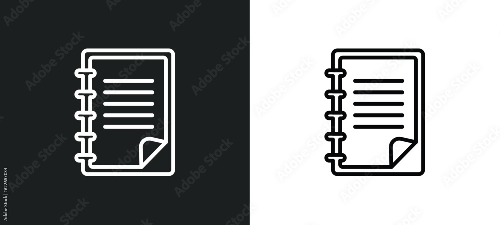 Poster notepad sheet outline icon in white and black colors. notepad sheet flat vector icon from other coll