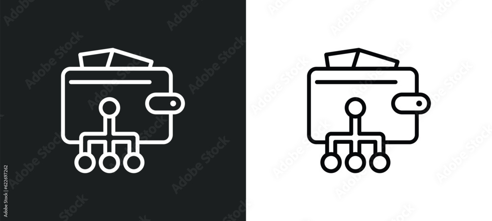 Poster smart wallet outline icon in white and black colors. smart wallet flat vector icon from other collec