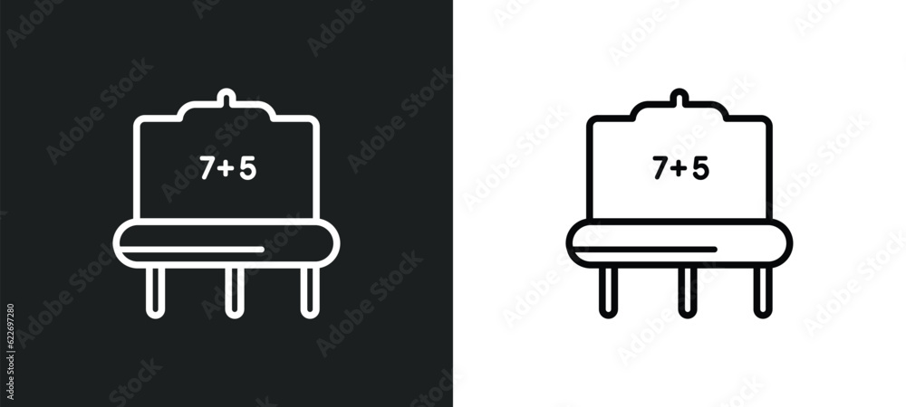 Poster blackboard with basic calculations outline icon in white and black colors. blackboard with basic cal