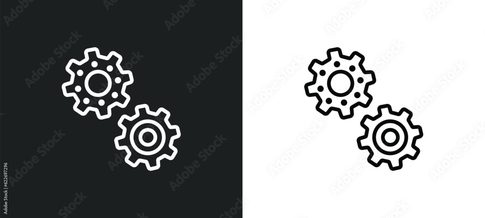 Poster mechanical gears outline icon in white and black colors. mechanical gears flat vector icon from othe