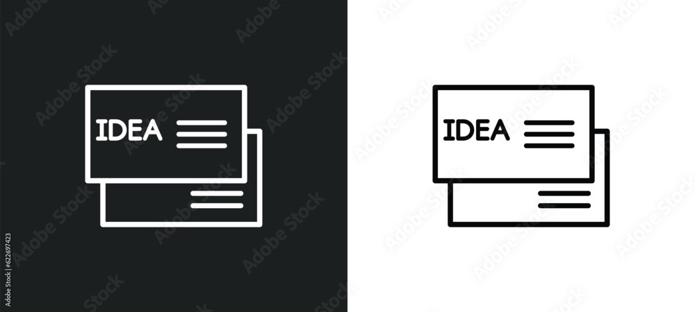 Poster idea business card outline icon in white and black colors. idea business card flat vector icon from 