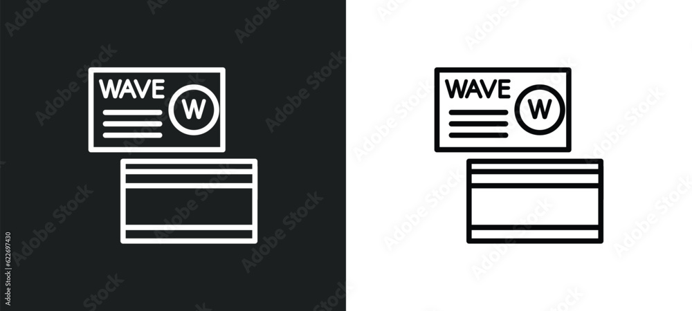 Poster wave abstract business card outline icon in white and black colors. wave abstract business card flat