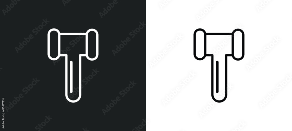 Poster mallet outline icon in white and black colors. mallet flat vector icon from other collection for web