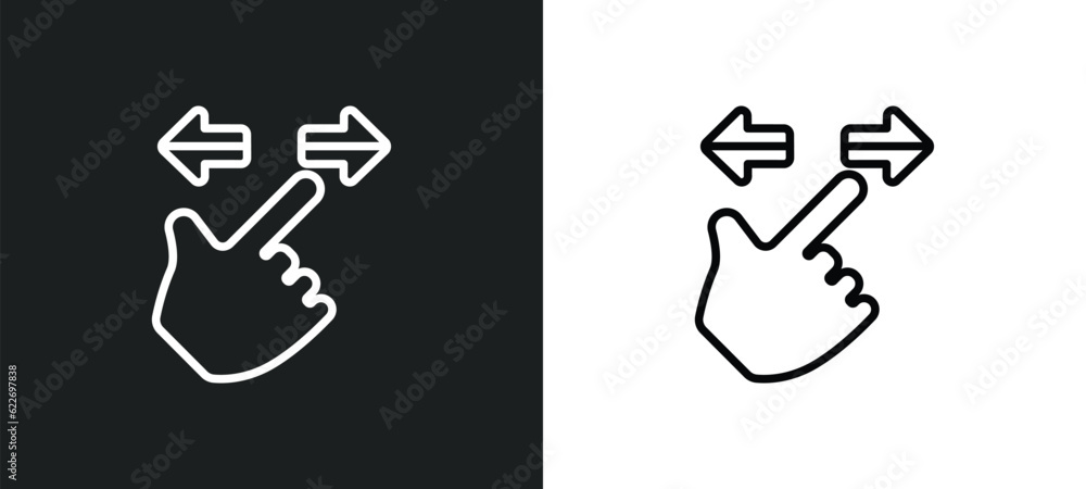 Poster hand move outline icon in white and black colors. hand move flat vector icon from orientation collec