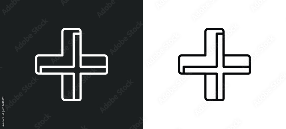 Poster plus outline icon in white and black colors. plus flat vector icon from orientation collection for w