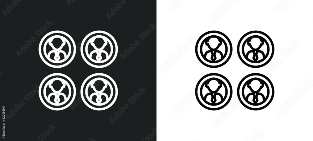 Poster group avatar outline icon in white and black colors. group avatar flat vector icon from networking c