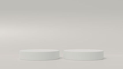 Empty podium or pedestal display on soft background with cylinder stand concept. Blank product shelf standing backdrop. 3D rendering.