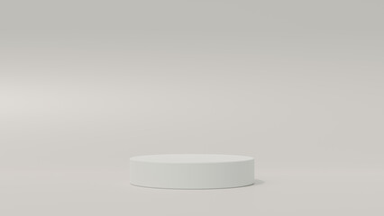 Empty podium or pedestal display on soft background with cylinder stand concept. Blank product shelf standing backdrop. 3D rendering.