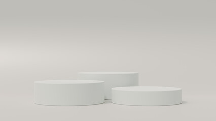 Empty podium or pedestal display on soft background with cylinder stand concept. Blank product shelf standing backdrop. 3D rendering.