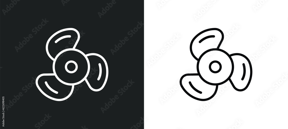 Poster propeller outline icon in white and black colors. propeller flat vector icon from nautical collectio