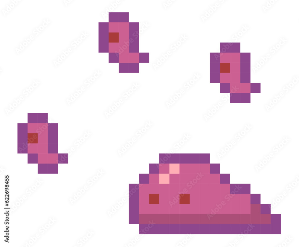 Poster vector pixel characters. illustration of rose pixel aliens on white background. set of cartoon monst