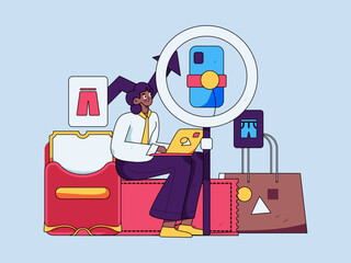 Holiday Shopping E-Commerce Online Shopping People Flat Vector Concept Operation Hand Drawn Illustration
