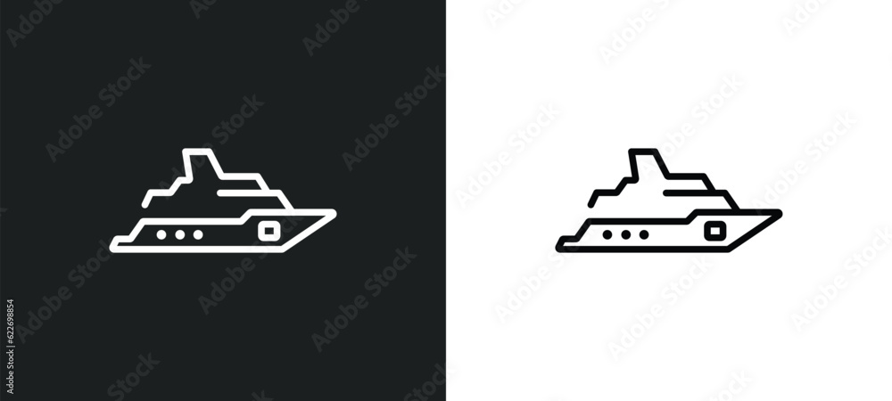 Poster yatch outline icon in white and black colors. yatch flat vector icon from nautical collection for we