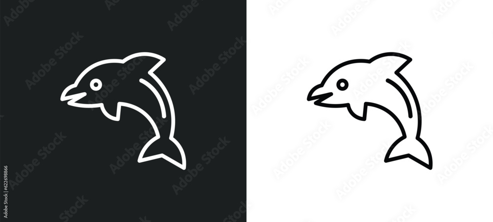Poster dolphin outline icon in white and black colors. dolphin flat vector icon from nautical collection fo