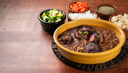 feijoada brazilian traditional food dish table with copy space