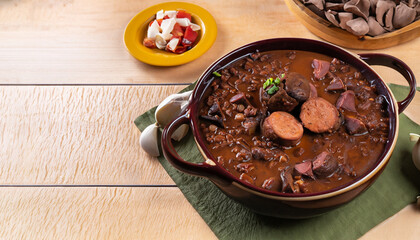 feijoada brazilian traditional food dish table with copy space