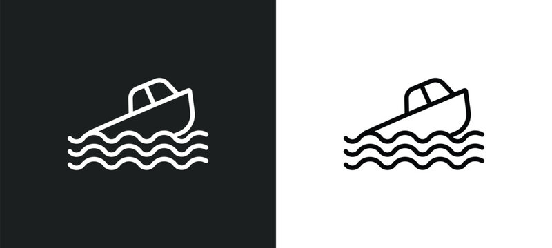 capsizing outline icon in white and black colors. capsizing flat vector icon from nautical collection for web, mobile apps and ui.