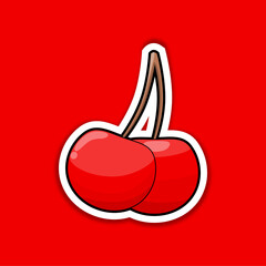 cherry icon emoji sticker with outline design vector illustration. red cherry logo. fresh cherry printed on paper.