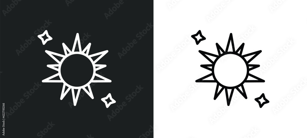 Poster sun flare outline icon in white and black colors. sun flare flat vector icon from nature collection 