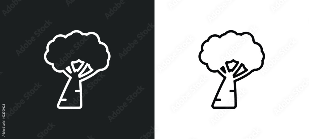 Poster tree with white foliage outline icon in white and black colors. tree with white foliage flat vector 