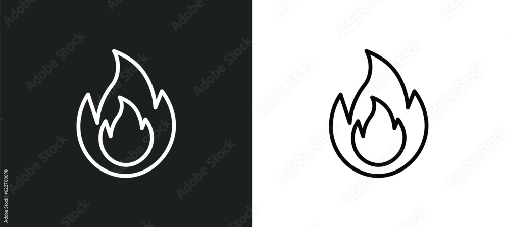 Poster flame outline icon in white and black colors. flame flat vector icon from nature collection for web,
