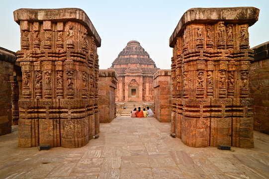 View of Ancient Sun temple at blue hour, Konark, Odisha, India.