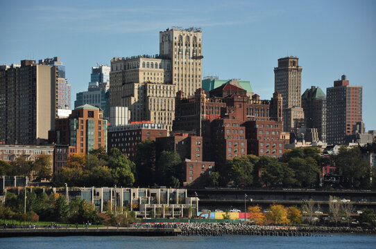Buildings surrounding the hudson river in Manhattan, New York, USA