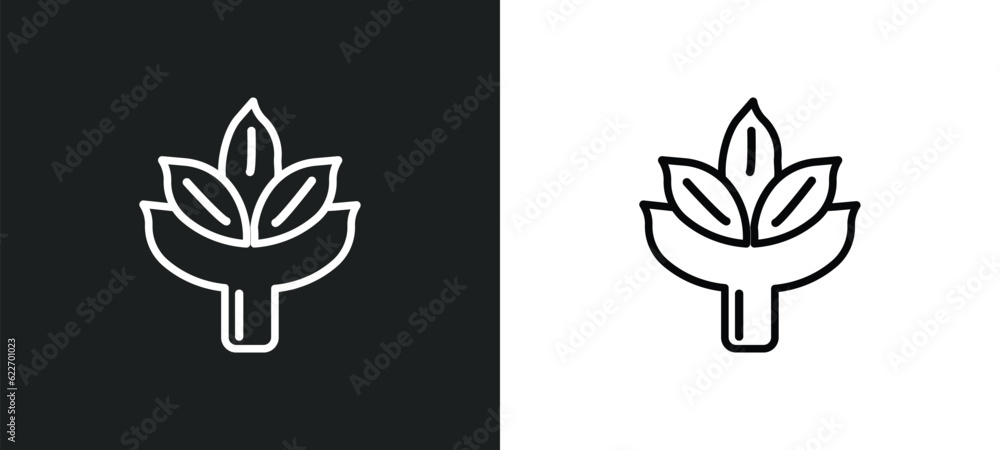 Poster sprig with five leaves outline icon in white and black colors. sprig with five leaves flat vector ic