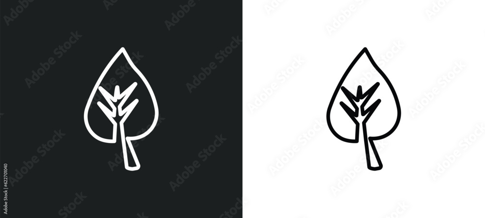 Aufkleber tree leave outline icon in white and black colors. tree leave flat vector icon from nature collectio