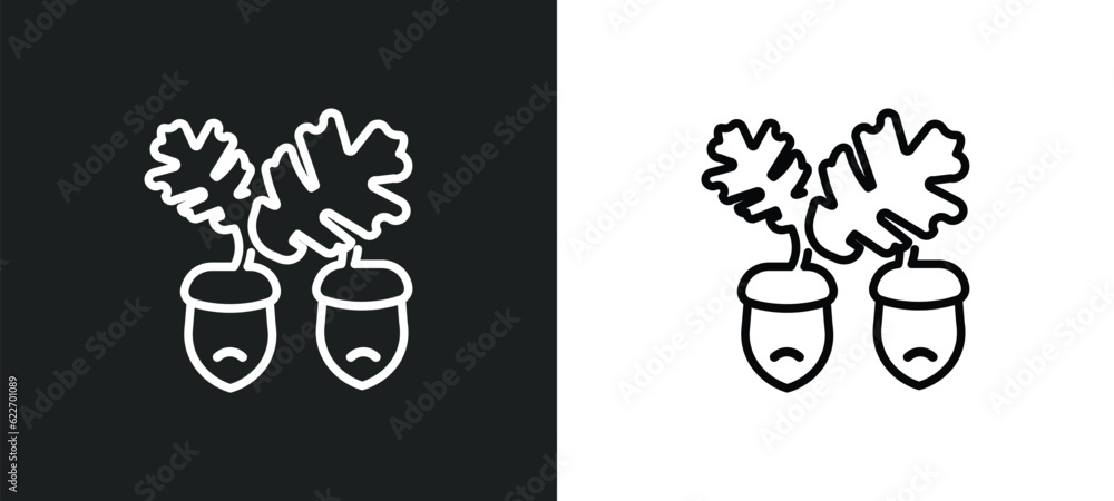 Poster nut leaf outline icon in white and black colors. nut leaf flat vector icon from nature collection fo
