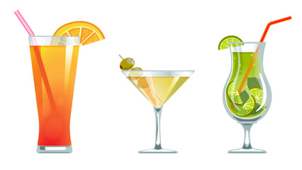 Set of exotic tropical cocktails