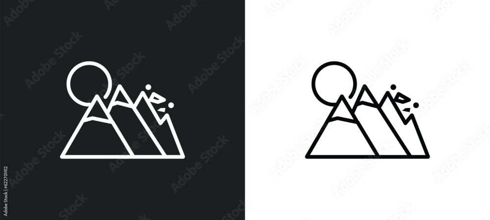 Poster mountain pse outline icon in white and black colors. mountain pse flat vector icon from nature colle