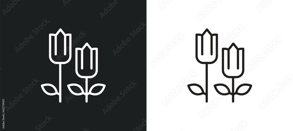 Poster tulip outline icon in white and black colors. tulip flat vector icon from nature collection for web,