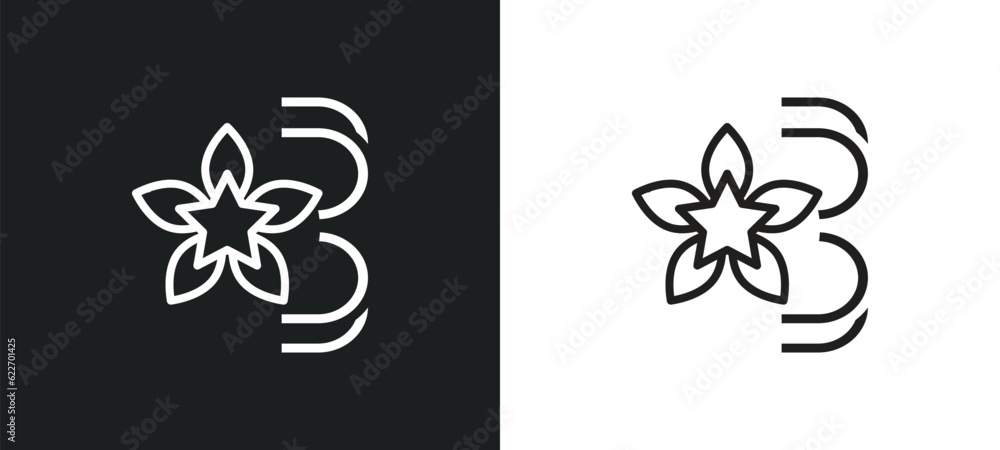 Poster vanilla outline icon in white and black colors. vanilla flat vector icon from nature collection for 