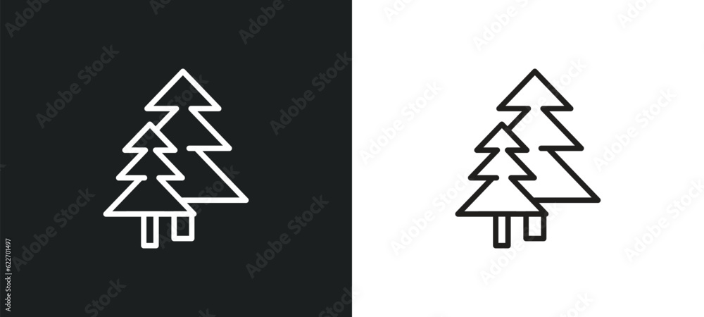 Poster pine outline icon in white and black colors. pine flat vector icon from nature collection for web, m