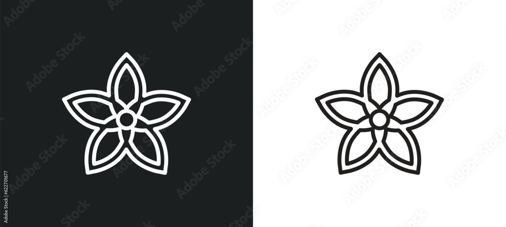 Poster jasmine outline icon in white and black colors. jasmine flat vector icon from nature collection for 