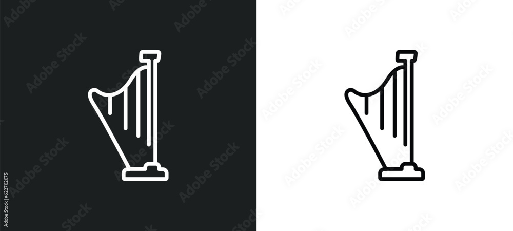 Poster harp outline icon in white and black colors. harp flat vector icon from music collection for web, mo