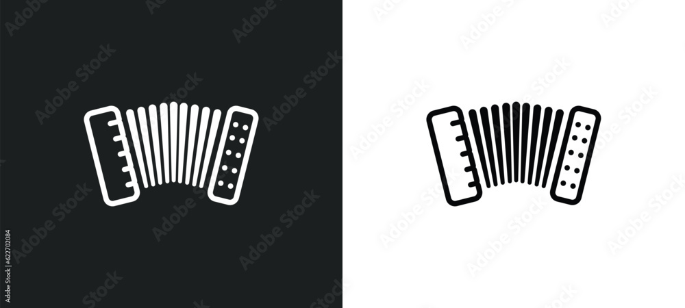 Poster accordion outline icon in white and black colors. accordion flat vector icon from music collection f