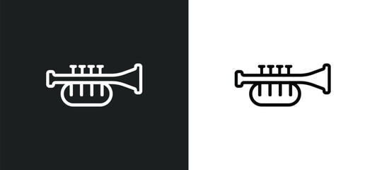 cornet outline icon in white and black colors. cornet flat vector icon from music collection for web, mobile apps and ui. - obrazy, fototapety, plakaty