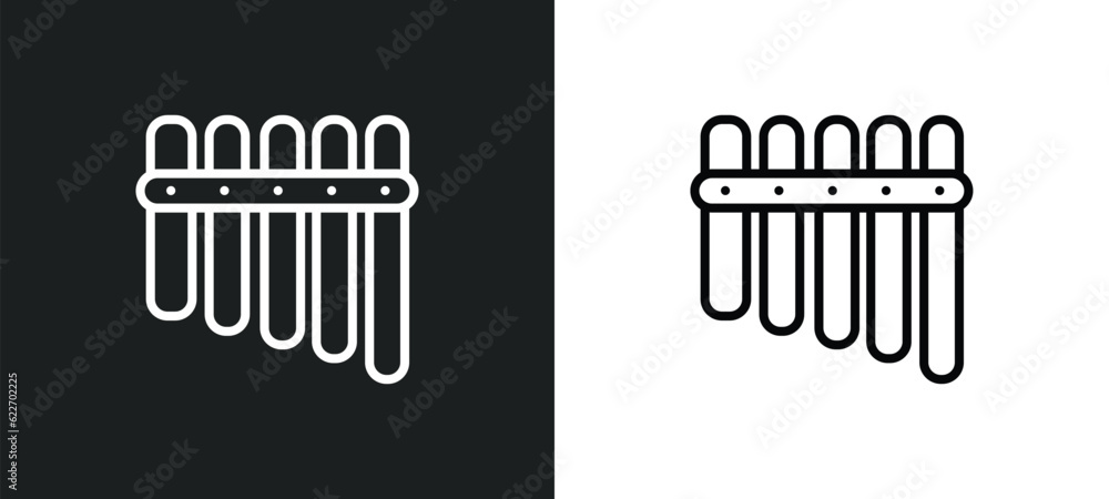 Poster panpipe outline icon in white and black colors. panpipe flat vector icon from music collection for w