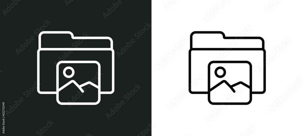 Poster image archive outline icon in white and black colors. image archive flat vector icon from music and 