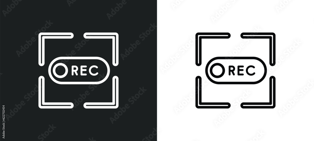 Poster rec outline icon in white and black colors. rec flat vector icon from music and media collection for