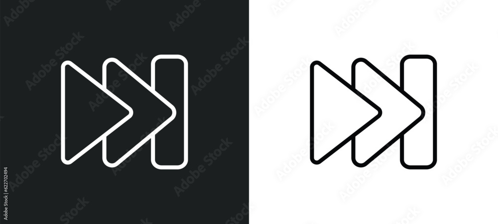 Poster skip outline icon in white and black colors. skip flat vector icon from music and media collection f